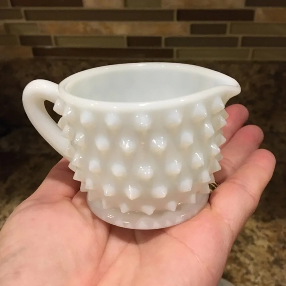 Vintage Hobnail Milk Glass Miniature Sugar and Creamer